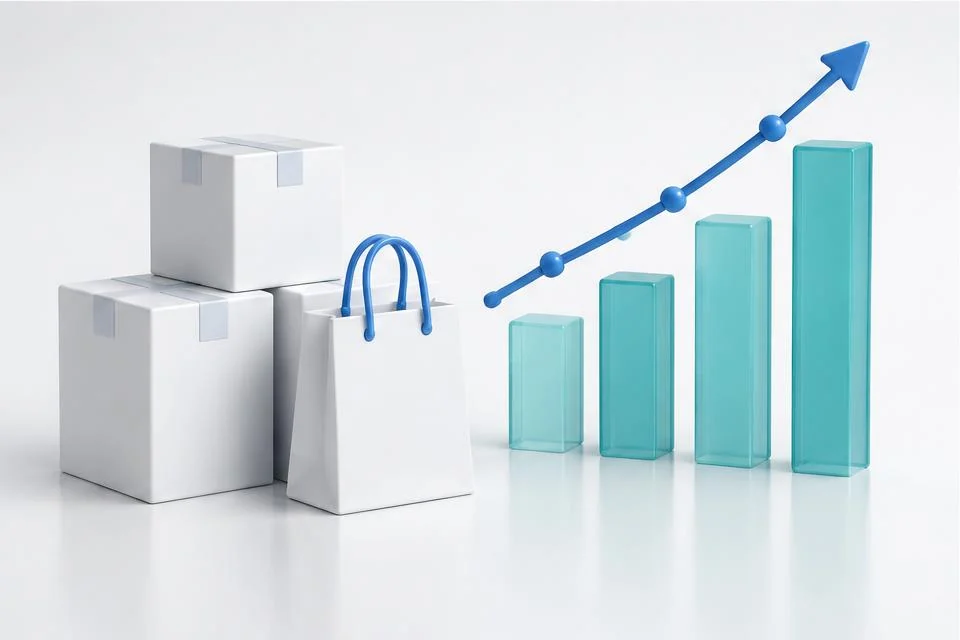 Retail orders and growing customer revenue illustrated in blue and teal