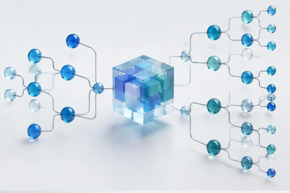 Interconnected data paths around an AI decision cube