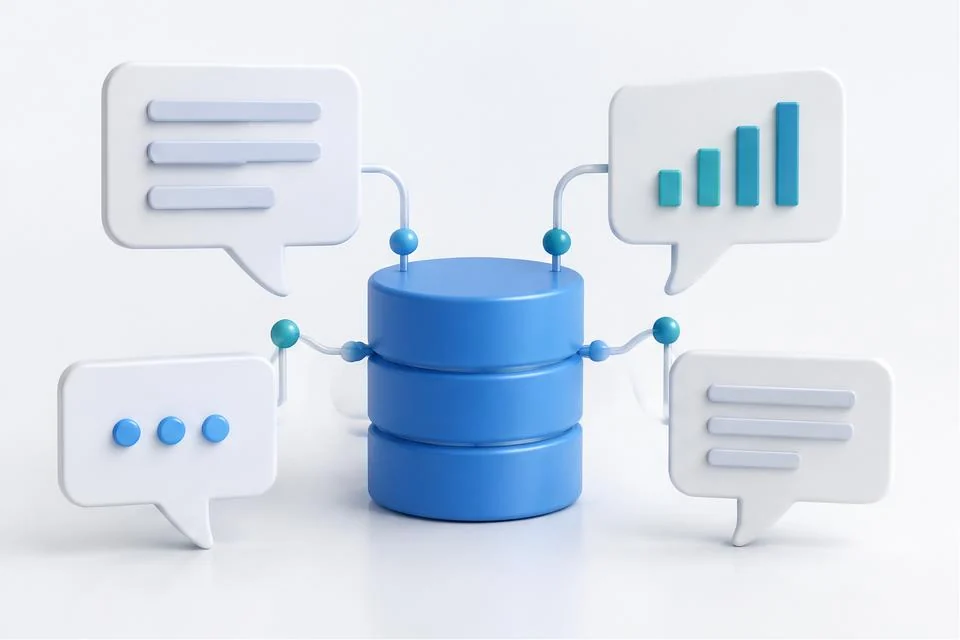 Conversation panels linked to an analytical database